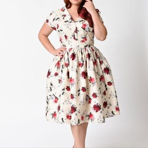 Hell Bunny cream floral dress